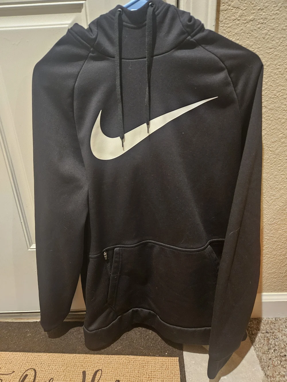 Nike Men's Black Pullover Hoodie with White Swoosh